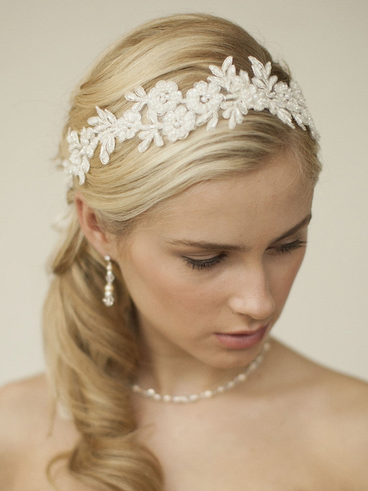 Lace Applique Garden Wedding Headband with Meticulous Edging 4101HB