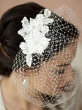 French Net Vintage Bridal Veil with Beaded & Floral Lace Applique 4104V