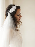 Runway Style Cascading 2-Layer Side Veil with Crystal Lace Headband 4105V