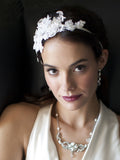 Luxurious Lace Applique Wedding Ribbon Headband with Georgette Flowers 4106HB