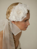Handmade Silk Flower Bridal Headband with Wide Sheer Ribbon 4107HB