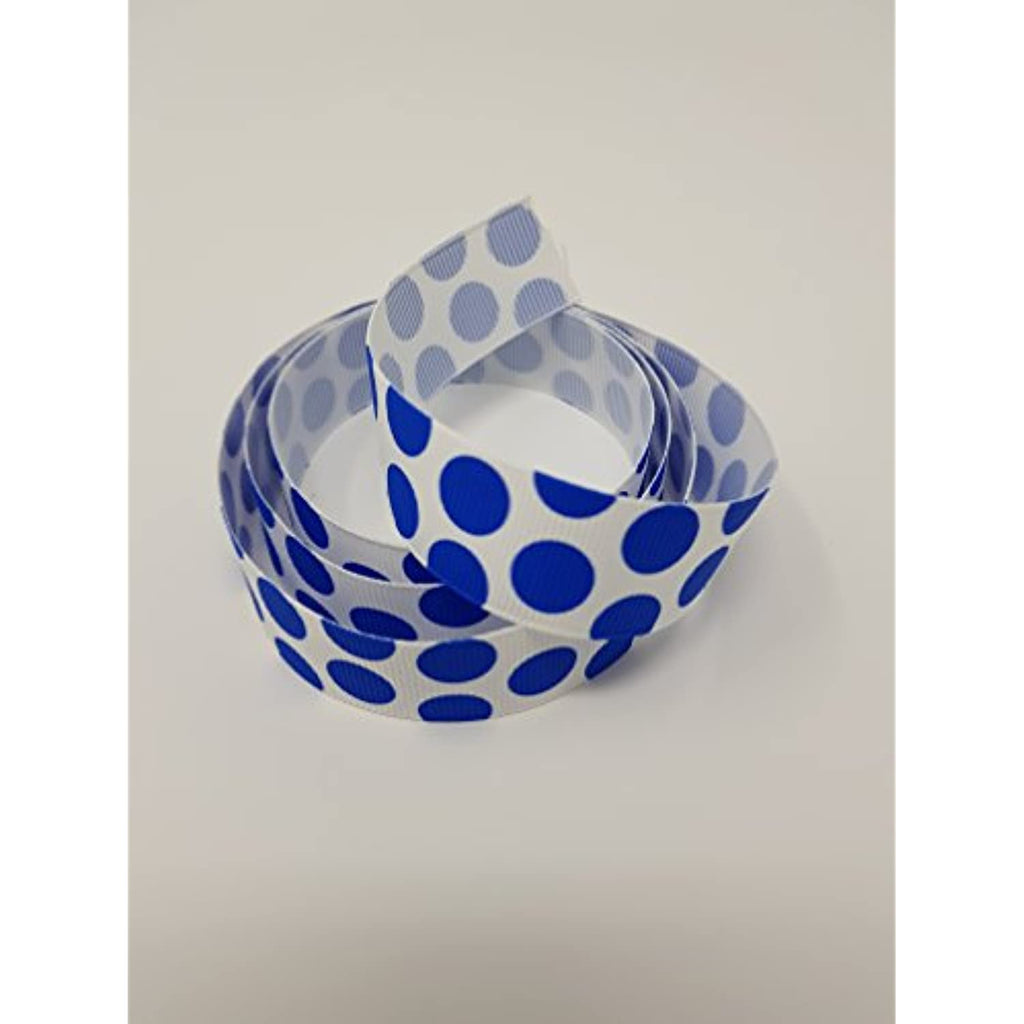 Polyester Grosgrain Ribbon for Decorations, Hairbows & Gift Wrap by Yame Home (7/8-in by 1-yd, 00037826 - Large Blue Polka Dots w/White background)