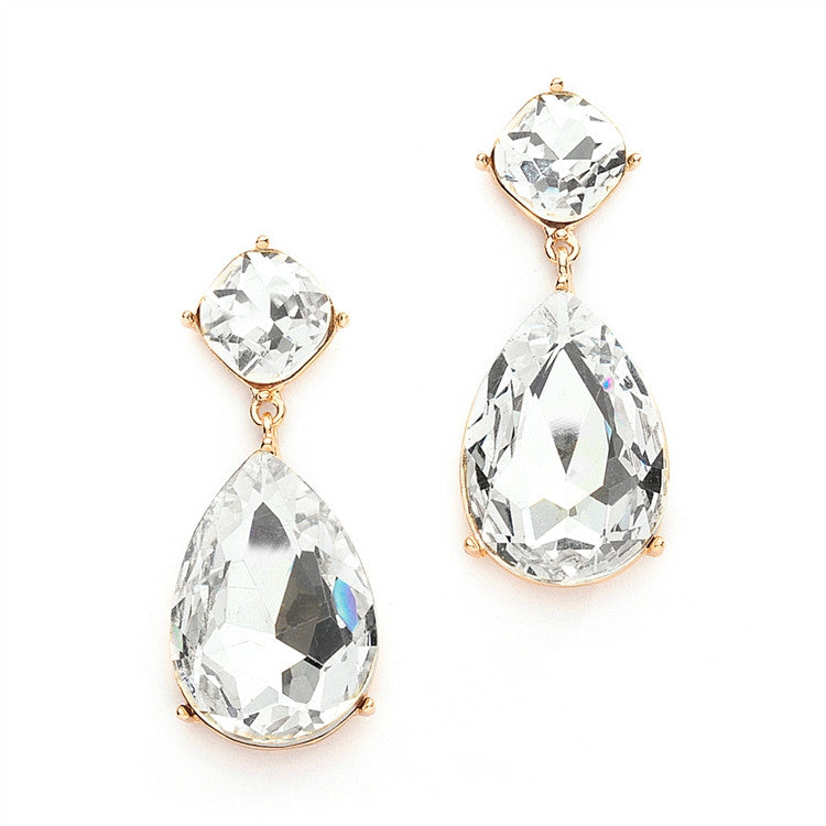 Chunky Crystal Dangle Wedding or Prom Earrings set in Gold 4114E