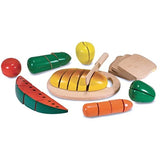 Melissa & Doug Bundle Includes 2 Items Cutting Food- Play Food Set with 25+ Hand-Painted Wood Pieces, Knife, and Cutting Board Pizza Party Wooden Food Set with 54 Toppings