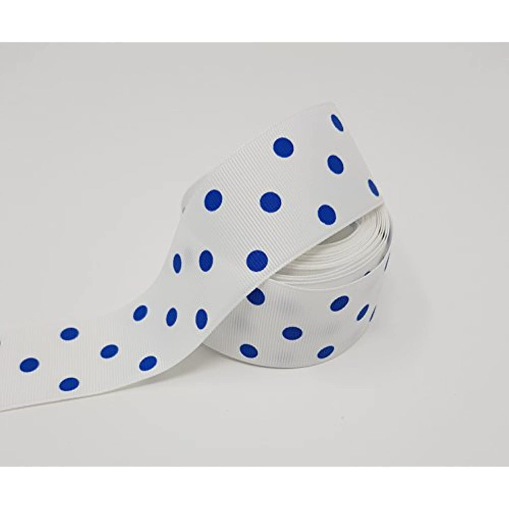 Polyester Grosgrain Ribbon for Decorations, Hairbows & Gift Wrap by Yame Home (1 1/2-in by 10-yds, ys07030207ah - Small Blue Polka Dots w/White Background)