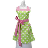 Grandway Honduras The Betty Designer Apron Green & White Dot with Pink Ties