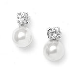 Pearl & CZ Solitaire Bridal Earrings