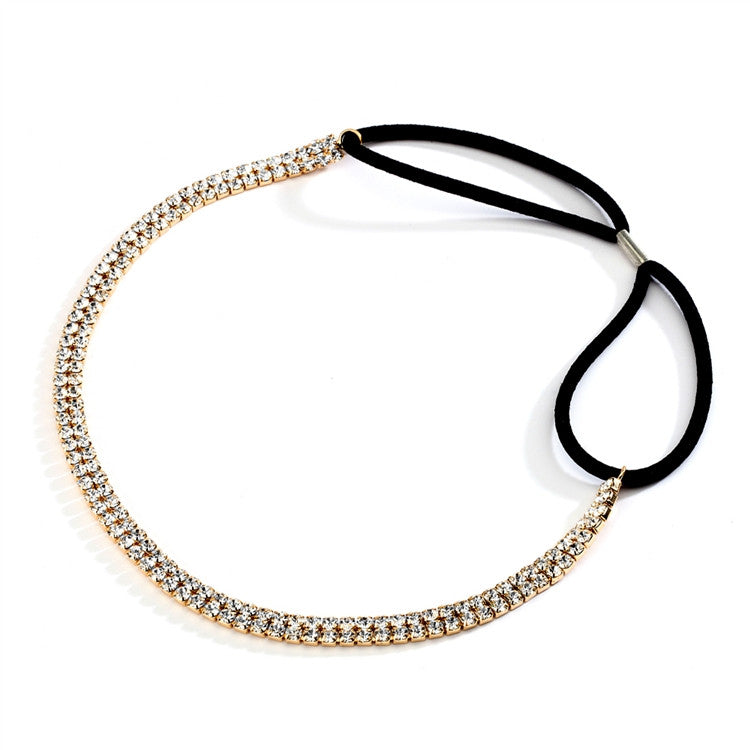 2-Row Gold Rhinestone Adjustable Stretch Headband