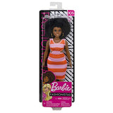 Barbie Fashionistas Doll, Curvy, Wearing Striped Dress and Accessories with Afro Hairstyle, for 3 to 7 Year Olds
