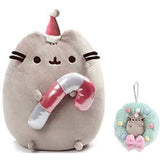 GUND Christmas Candy Cane Pusheen Plush Bundle with Wreath Ornament