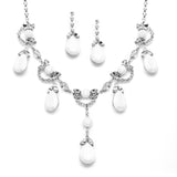 White Opaque Prom or Bridesmaids Draped Necklace & Earrings Set 4141S-WH