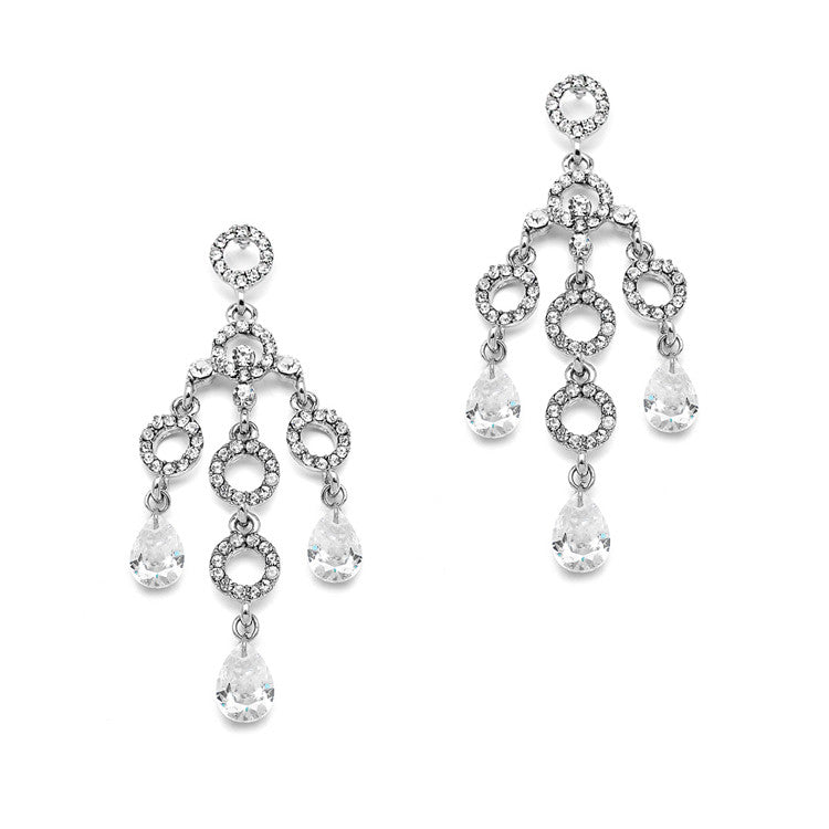 Vintage Bridal Chandelier Earrings with Pave Circles and Faceted Crystals 4143E