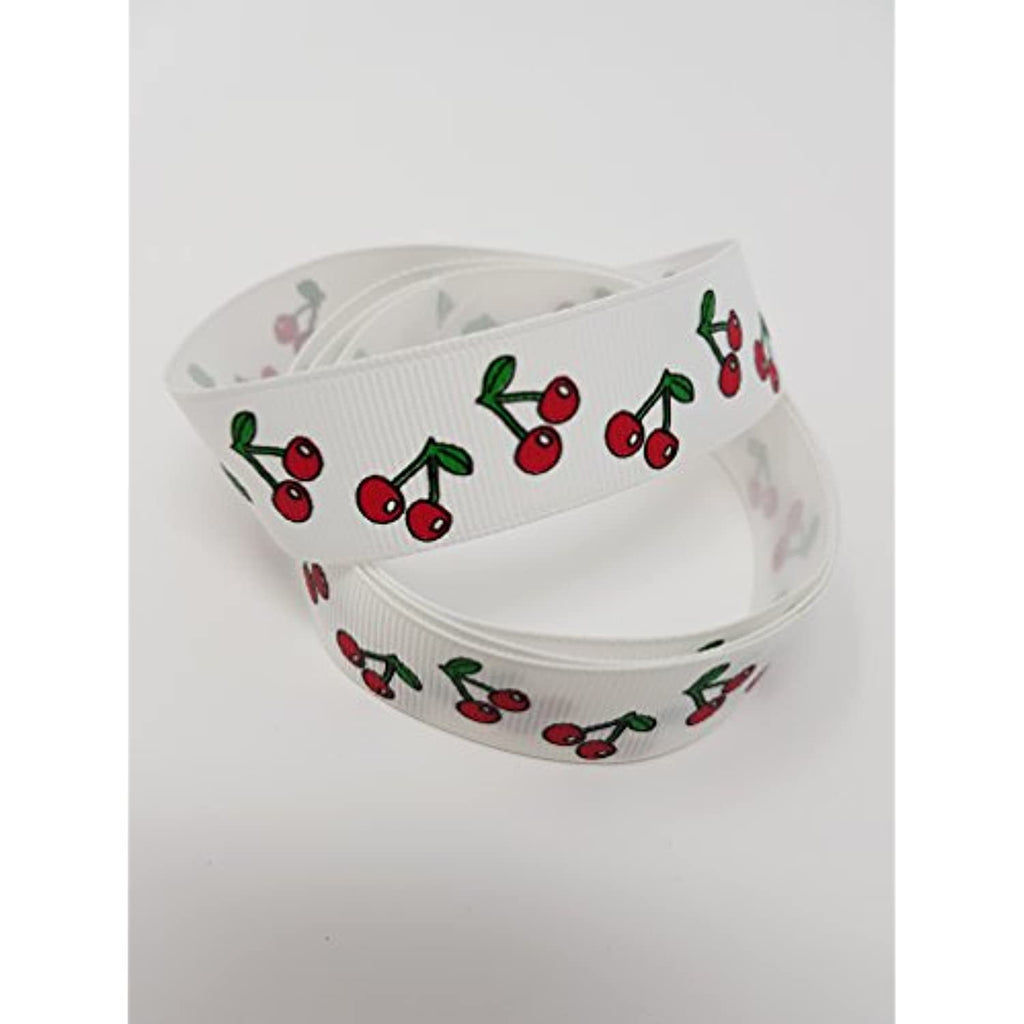 Polyester Grosgrain Ribbon for Decorations, Hairbows & Gift Wrap by Yame Home (7/8-in by 1-yd, 00026538 - Cherries w/White background)