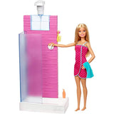Barbie Doll and Furniture Set, Bathroom with Working Shower and Three Bath Accessories, Gift Set for 3 to 7 Year Olds