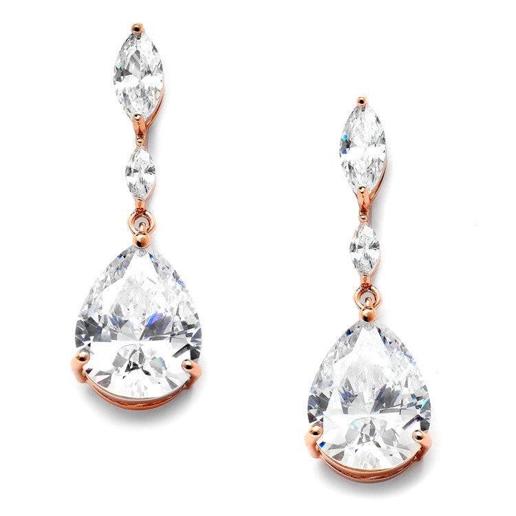 New! Cubic Zirconia Earrings With Dainty Marquise & Pear Drop 4154e-rg