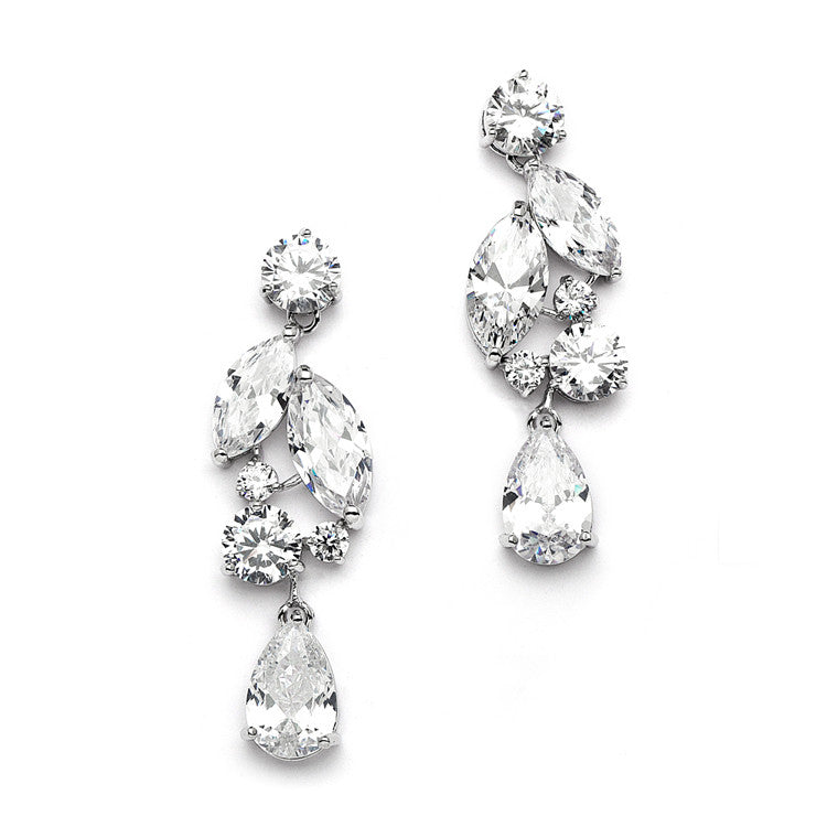 Top Value Cubic Zirconia Mosaic Wedding Earrings with Teardrop 4156E