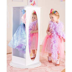 Guidecraft Rotating Dress-Up Storage - White: Kids' Armoire with 2 Mirrors, Cubbies & Hooks for Costumes, Clothes, Shoes and Accessories - Toddlers Pretend Play Station