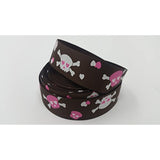 Polyester Grosgrain Ribbon for Decorations, Hairbows & Gift Wrap by Yame Home (7/8-in by 5-yds, white and magenta skulls w/brown background)