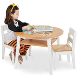 Melissa & Doug Wooden Round Table and 2 Chairs Set – Light Woodgrain/White
