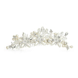 Elegant Ivory Pearl & Crystal Flower Wedding Tiara Comb 4164TC