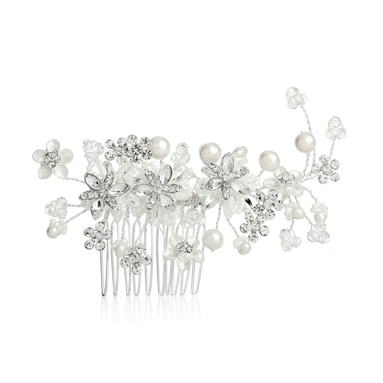 Flower Garden Bridal Hair Comb with Crystal & Freshwater Pearl Vines 4167HC