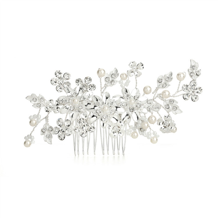 Bridal Hair Comb with Ivory Pearls & Crystal Floral Sprays 4169HC