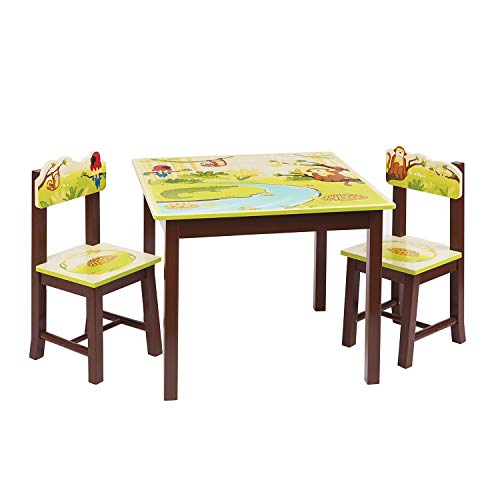 Guidecraft Wood Hand-painted Jungle Party Table & Chairs Set -Toddlers Study & Activity Table - Kids Room Furniture
