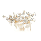 Golden Bridal Hair Comb with Cascading Crystal & Freshwater Pearl Flowers 4170HC