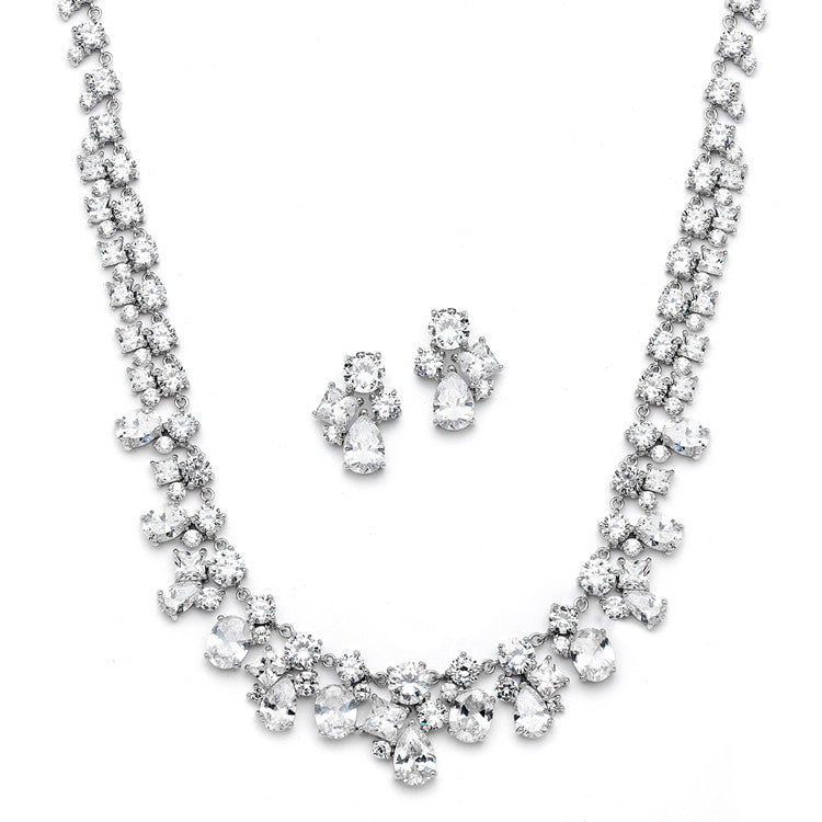 Breathtaking Cubic Zirconia Mosaic Bridal Necklace & Earrings Set 4174S