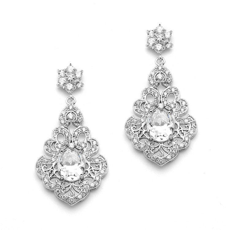 Vintage Cubic Zirconia Wedding Earrings with Bold CZ Oval 4179E