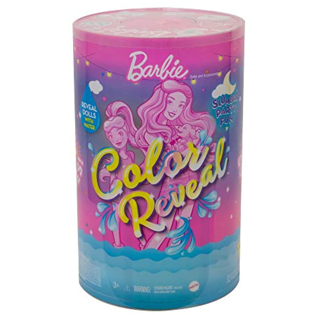 Barbie Color Reveal Set with 50+ Surprises Including 2 Dolls, 3 Pets & 36 Slumber Party-Themed Accessories; Water Reveals Dolls’ & Pets’ Looks & Creates Color Change on Certain Pieces; 28 Mystery Bags