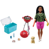 Barbie Mini Playset with Themed Accessories and Pet, BBQ Theme with Scented Grill, Gift for 3 to 7 Year Olds