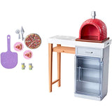 Barbie Outdoor Furniture Set with Brick Pizza Oven, Plus Food and Serving Pieces