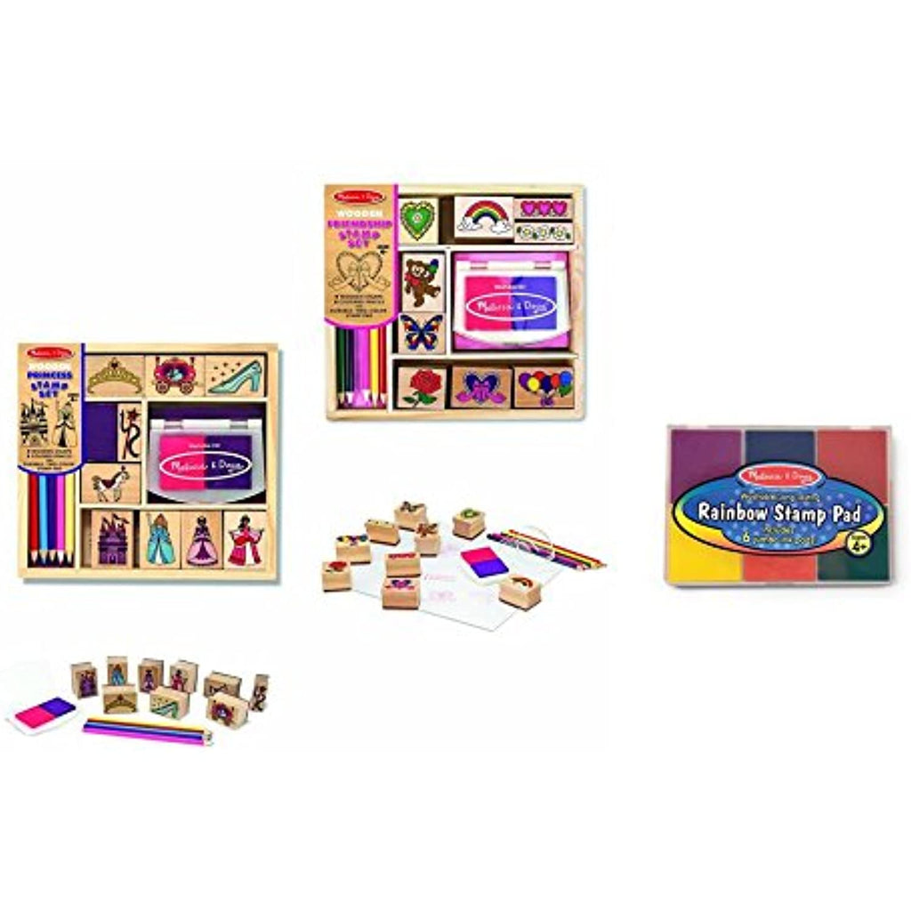 Melissa & Doug Wooden Stamp Set Bundle - Princess and Friendship Stamp with Bonus Rainbow Stamp Pad