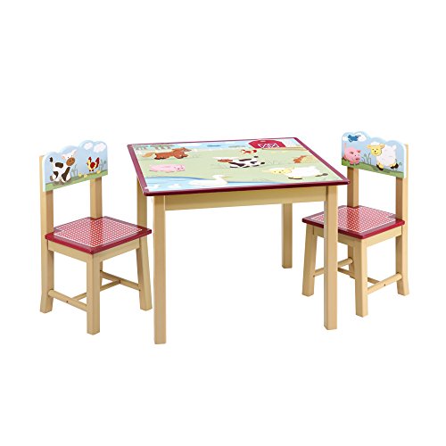 Guidecraft Wood Hand-painted Farm Friends Table & Chairs Set G86702