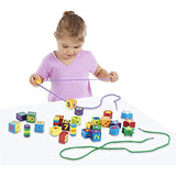Melissa & Doug Bundle Includes 2 Items Pattern Blocks and Boards - Classic Toy with 120 Solid Wood Shapes and 5 Double-Sided Panels Deluxe Wooden Lacing Beads Educational