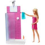 Barbie Doll and Furniture Set, Bathroom with Working Shower and Three Bath Accessories, Gift Set for 3 to 7 Year Olds