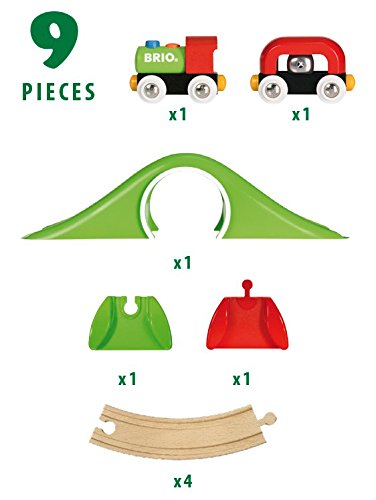 BRIO World - 33726 My First Railway Starter Pack | 9 Piece Train Toy with Accessories and Wooden Tracks for Kids Ages 18 Months and Up