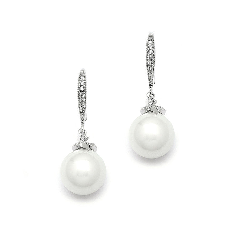 Soft Cream Pearl Bridal Earrings on Pave Wire 4195E