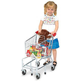 Melissa & Doug Bundle Includes 2 Items Toy Shopping Cart with Sturdy Metal Frame Let's Play House Grocery Cans Play Food Kitchen Accessory 10 Stackable Cans with Lids