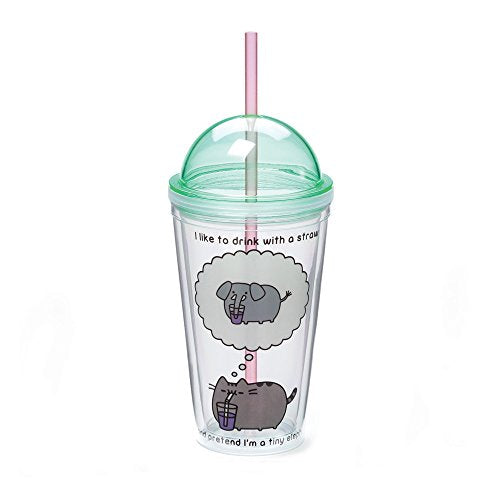 Enesco Gund Pusheen by Our Name is Mud Plastic Tumbler with Straw, 16 oz., Multicolor