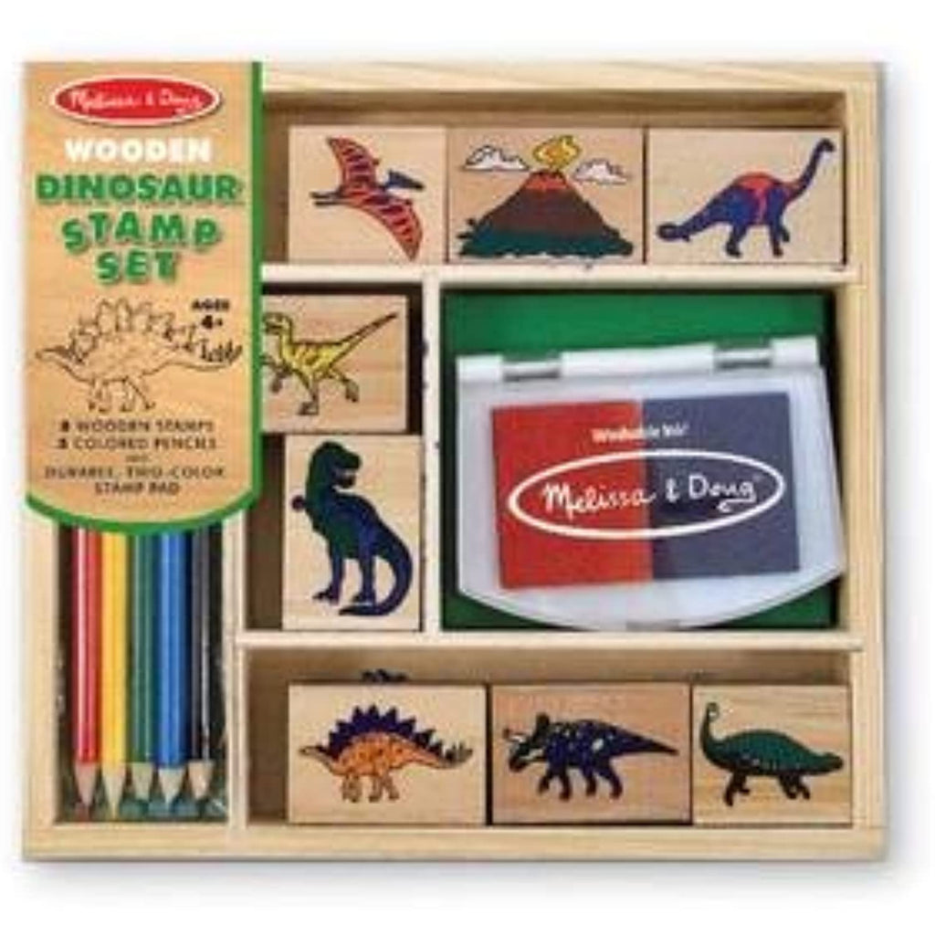Melissa & Doug Wooden Stamp Set Bundle - Vehicle and Dinosaur Stamp with Bonus Rainbow Stamp Pad