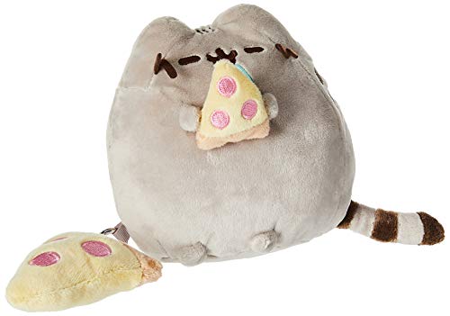 GUND Pusheen with Pizza & Bonus Clip Plush Stuffed Animal Cat, Grey, 6"