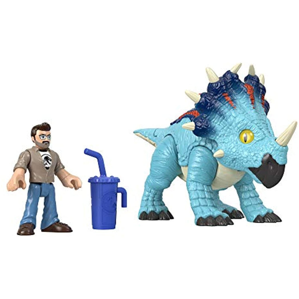 Imaginext Jurassic World Pachyrhinosaurus Dinosaur and Lowery figure set for preschool kids ages 3 years and up