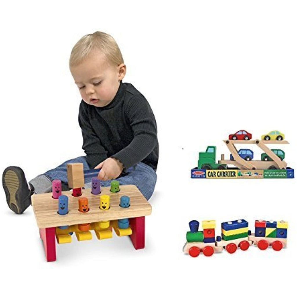 Melissa & Doug Stacking Train, Car Carrier and Deluxe Pounding Bench with FREE Activity Book