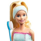 Barbie Spa Doll, Blonde, with Puppy and 9 Accessories, Including Neck Pillow, Rubber Duck and Cucumber Eye Masks, Gift for Kids 3 to 7 Years Old