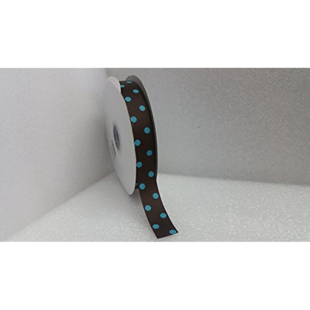 Polyester Grosgrain Ribbon for Decorations, Hairbows & Gift Wrap by Yame Home (7/8-in by 10-yds, Blue - Polka Dot w/brown background)