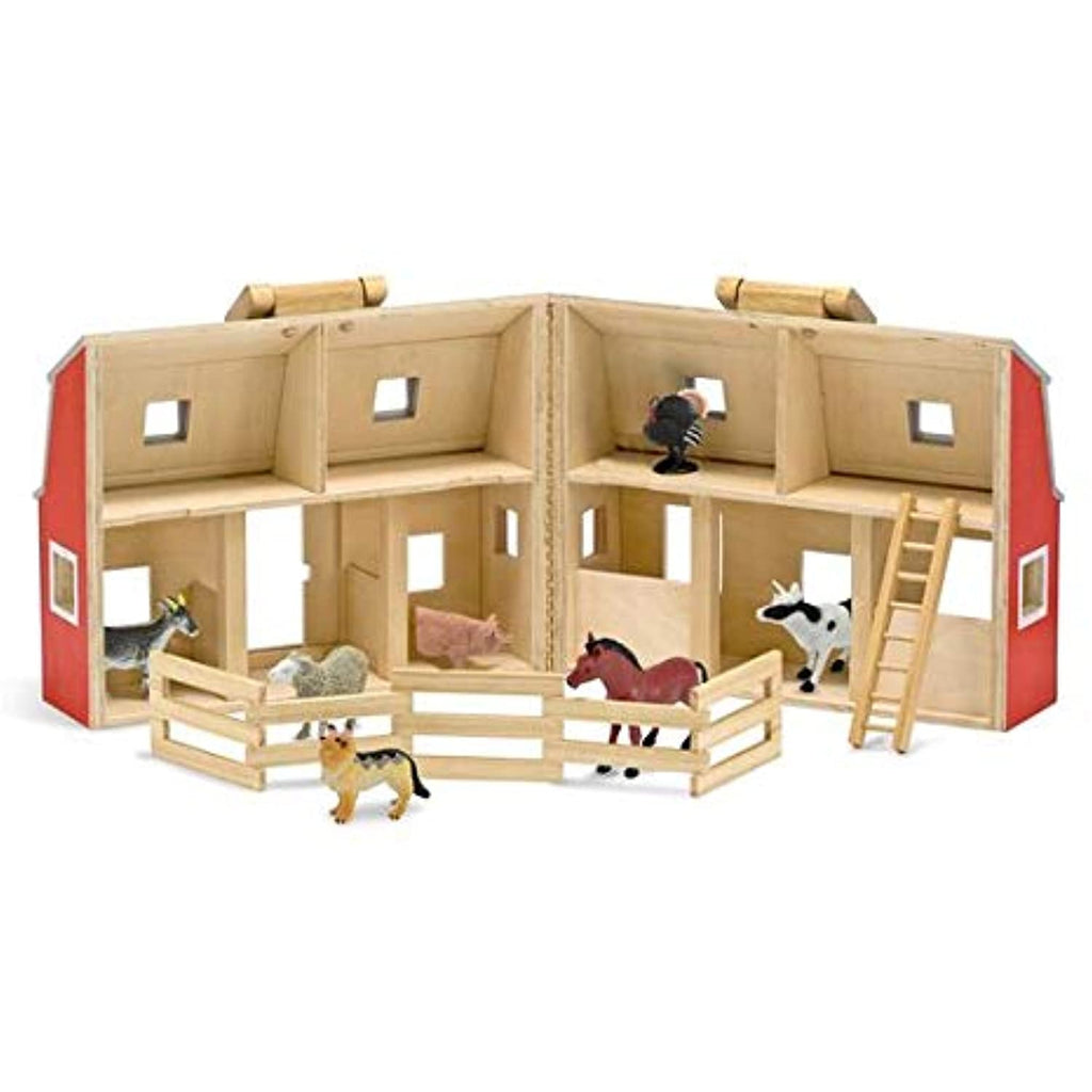 Melissa & Doug Fold & Go Wooden Barn Farm Blocks 36-Piece Play Set + Free Scratch Art Mini-Pad Bundle [37006]