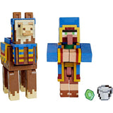 Minecraft 2-Pack Wandering Trader & Llama 3.25" Scale Video Game Authentic Action Figure with Accessory and Craft-a-Block