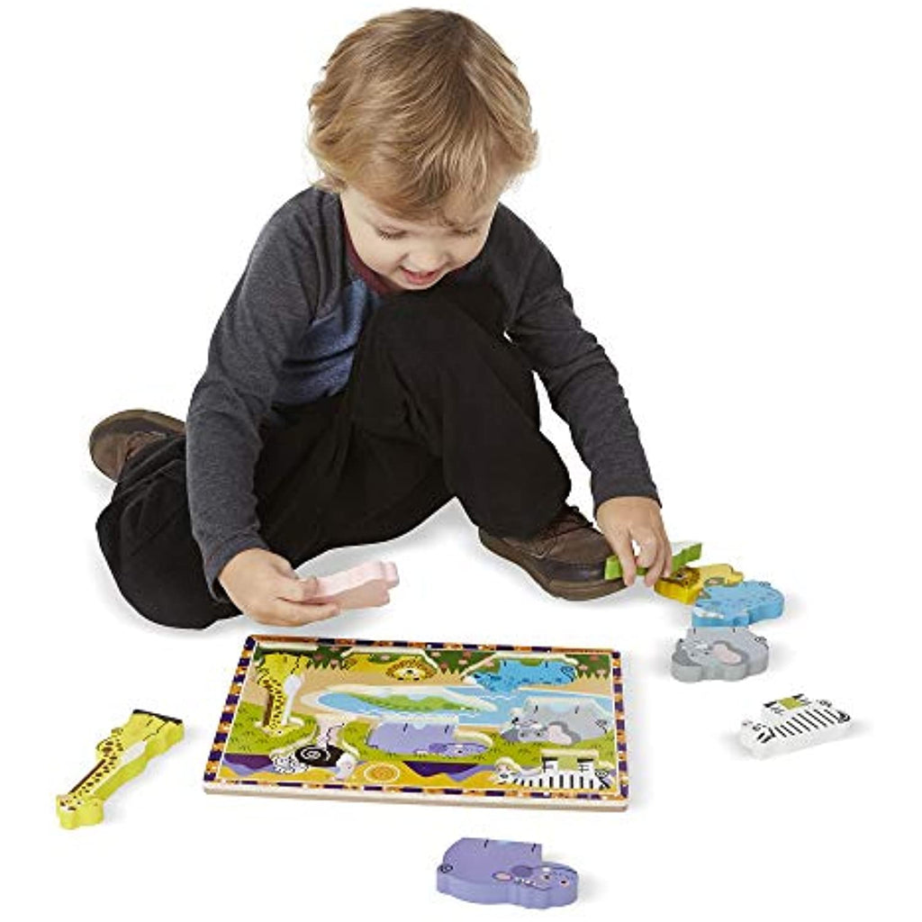 Melissa & Doug Wooden Chunky Puzzle 2 Pack – Safari (8 Pcs), Sea Creatures (7 Pcs)